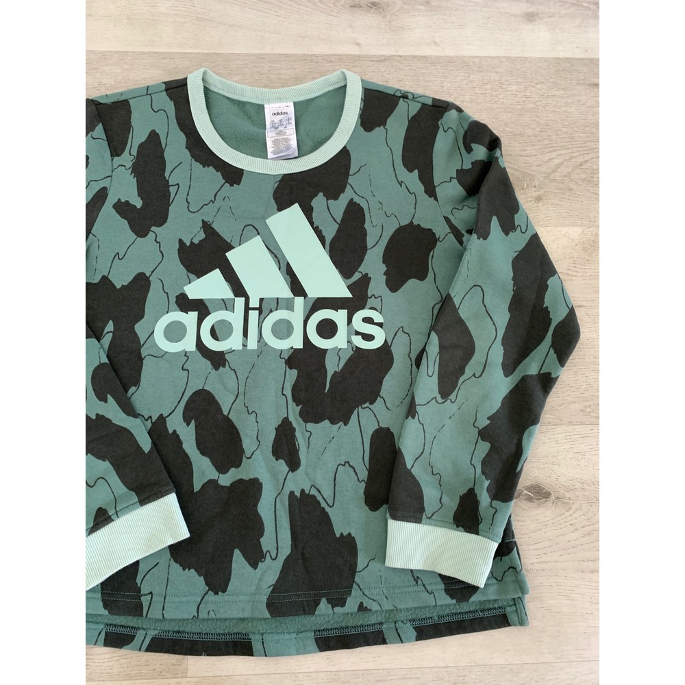 Adidas Womens Abstract Animal Print Crewneck Sweatshirt Green Black Small - Picture 2 of 8